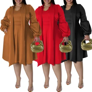 H082bca1a1d0c49289269c8d1e52f7265r.webp Fall Popular Products 2024 Plus Size Women's Clothing Collared Long Sleeve Puff Sleeve Mid Length Dress