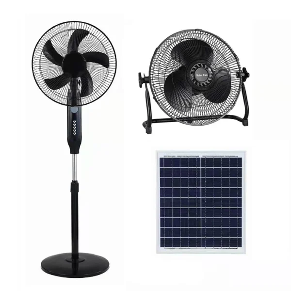 H49532ed5bf8f47fcb75315135d9134195.webp 10 Hours Running 3 Wind Gears Rechargeable Stand Solar Cooling Fan with Solar Panel