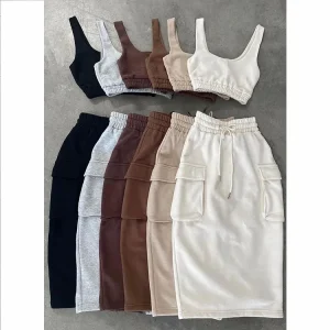 Ha98fe10a93794304b02689ca2be9449bM.webp 2025 Women's Clothing High Quality 2 Piece Set Women Dress Causal Crop Top and Skirt Set for Women Two Piece Set Dresses