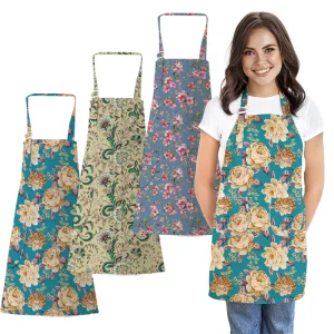 Had0caa3e06b645ea9143b98b32d28d756.webp Full Print Floral Pattern Adjustable Chef Woman Apron with Pockets for BBQ Baking Cooking Gardening Gift