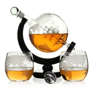 Hbb4a1d6952e1448f89729edad72ac830b.webp Fancy Whiskey Decanter Globe Set  Glass Globe Decanter Glass bar Accessories with Whiskey Stone