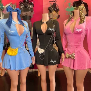 He209af26db7e48ed859b2ac14496b9deR.webp Custom Fall 2 Piece Skirts Set Women Soild Zip Jacket and Mini Pleated Skirts Casulal Two Piece Skirts Sets Women's Clothing