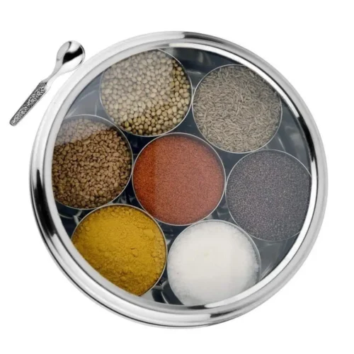 Stainless Steel Seasoning Box with Clear Transparent Lid for Home Kitchen Bulk Order Masala Dabba Spice Box Kitchenware Supplies