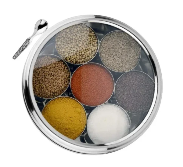 Stainless Steel Seasoning Box with Clear Transparent Lid for Home Kitchen Bulk Order Masala Dabba Spice Box Kitchenware Supplies