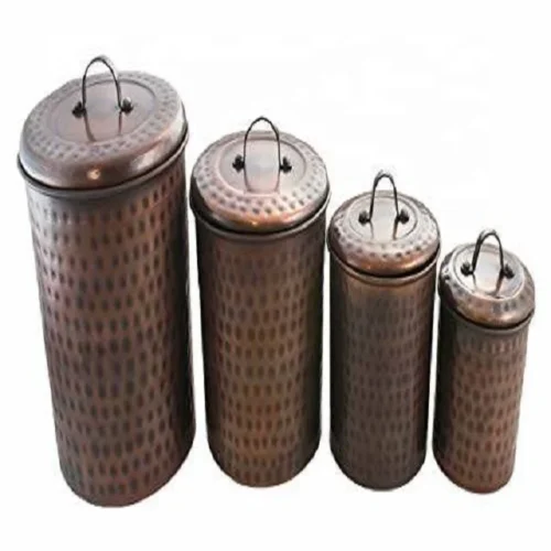 Kitchen Storage Canister Antique Copper Hammered Food Sugar Canisters Set of 4 Round Classic Canister for Wholesaler Supplies