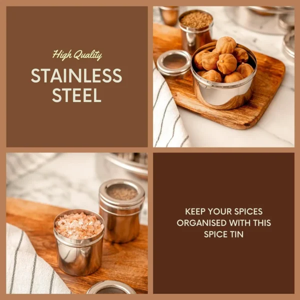 Stainless Steel Seasoning Box with Clear Transparent Lid for Home Kitchen Bulk Order Masala Dabba Spice Box Kitchenware Supplies