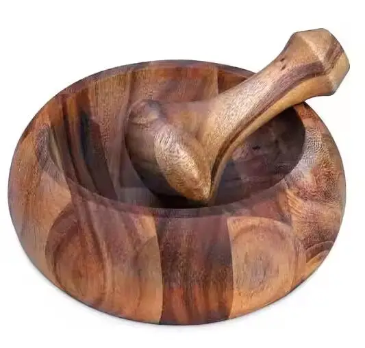 Top Sale Cheap Price Customized Wood Mortar and Pestle Set High Quality Herb and Spice Tools for Home Kitchen Ware Supplies