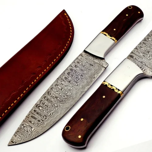 Custom Handmade Damascus Steel Kitchen Knife Handle Rose Wood Supply at Factory Price