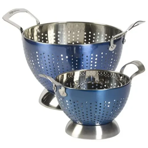Blue 2-Piece Stainless Steel Colander Set Durable Kitchen Essential for Rinsing and Draining Bulk Wholesale Supply