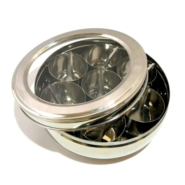 Stainless Steel Seasoning Box with Clear Transparent Lid for Home Kitchen Bulk Order Masala Dabba Spice Box Kitchenware Supplies