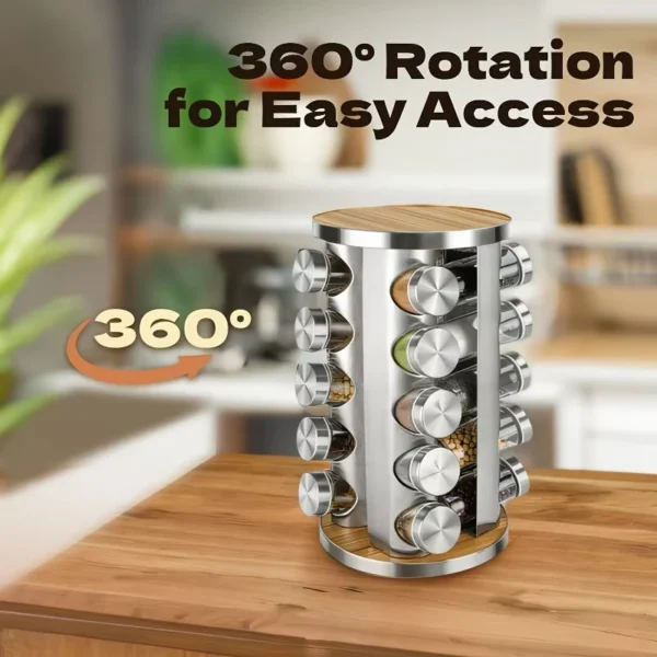 Stainless Steel 360 Degree Rotating Spice Storage Rack, Condiments Shelf, Seasoning Jar Set, Kitchen Supplies,