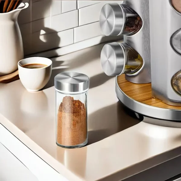 Stainless Steel 360 Degree Rotating Spice Storage Rack, Condiments Shelf, Seasoning Jar Set, Kitchen Supplies,