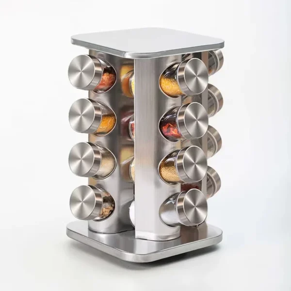 Stainless Steel 360 Degree Rotating Spice Storage Rack, Condiments Shelf, Seasoning Jar Set, Kitchen Supplies,