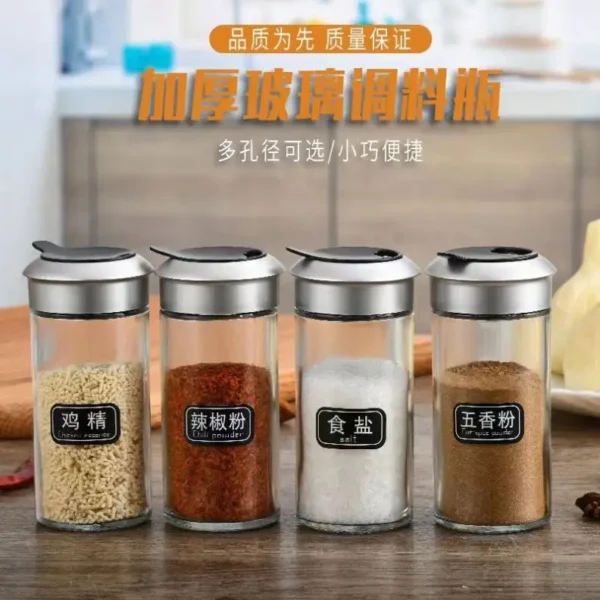 H3386a544ee3d4597a220247621126085V.webp Dropshipping Glass Spice Bottles with Plastic Lids Rotating Multi-hole Shakers Pepper/salt Wholesale Kitchen Supplies in Stock