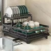 H81368a6902744f9a888092bda4bf3c075.webp Multi-Layer Small Storage Dish Rack Simple Kitchen Supplies Bowl Tray Rack Household Drain for Organizing Kitchen Items