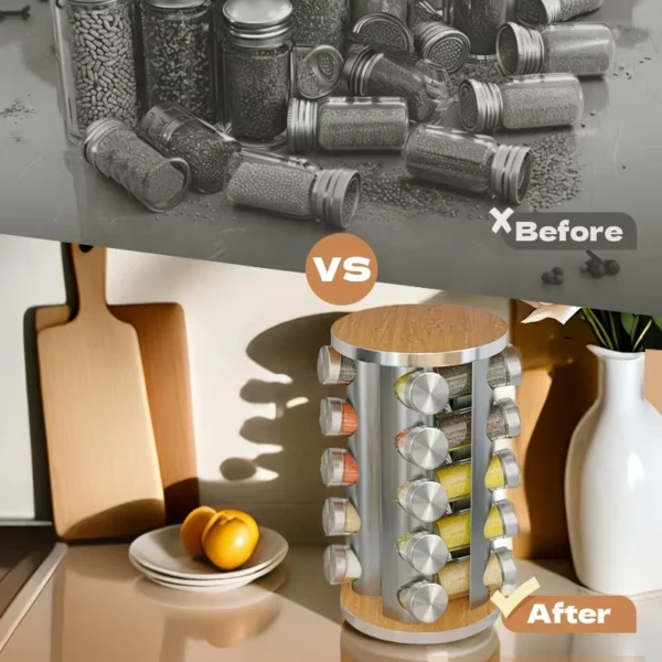 Stainless Steel 360 Degree Rotating Spice Storage Rack, Condiments Shelf, Seasoning Jar Set, Kitchen Supplies,