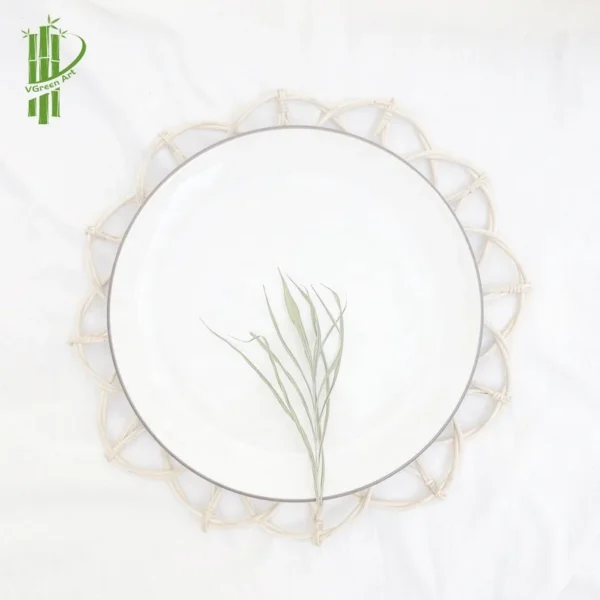 KITCHEN ACCESSORIES Woven Rattan Placemat Wood coaster Round Charger Plates Flower Shape White Brown Wedding Decoration Supplies