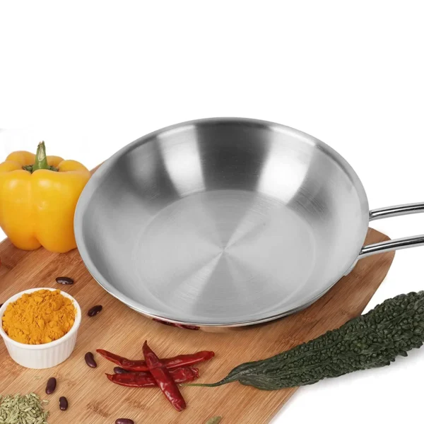 Wholesale Kitchen Stainless Steel Triply Frypan with Induction Bottom Stainless Steel Nonstick Frying Pan for Bulk Supply